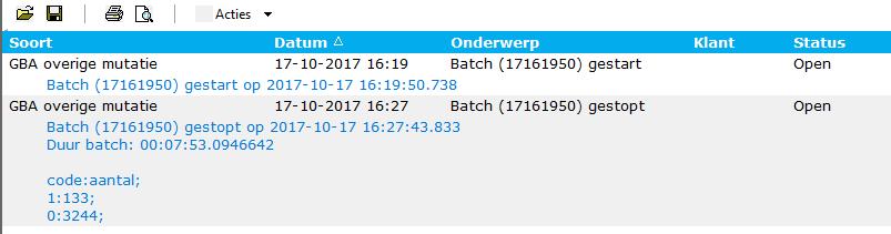 3 Het controleren van de batch Nadat de batch is gestart gaat klik u aan de linkerkant op uw naam en vervolgens op de Signalen kaart. U ziet hieronder dat de batch is gestart.