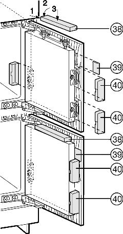 In gebruik nemen Fig. 22 u Lijn het kastdeurtje in de diepte Z uit: boven schroeven Fig. 22 (36), onder zeskantschroeven Fig. 22 (35) met bijgesloten ringsleutel Fig.