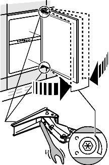 u Stel tussen het kastdeurtje en de ombouwkast een luchtspleet van ca. 2 mm in. Voor grote kastdeuren: u een 3e paar bevestigingshoeken Fig. 9 (34) monteren.