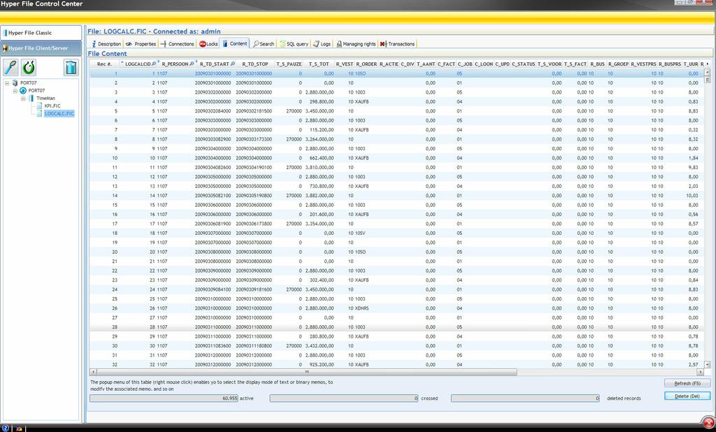 10 10 U ziet dat er een database "SNXXX" (XXX = serienummer) met 2 files is aangemaakt. In de file logcalc.fic zitten nu de berekende gegevens.