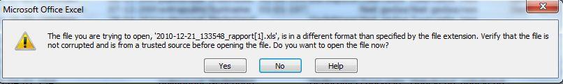 Er komt een waarschuwingsmelding; klik op yes, zodat het bestand in Excel geopend wordt. De download ziet er als volgt uit: Bovenaan in het bestand vindt u de eerste Osirismelding in dit cluster.