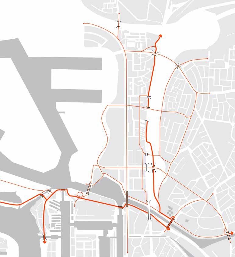 De fietssnelweg van Antwerpen naar de Noorderkempen voorzien we tussen de spoorlijn en de snelweg (met op lange termijn een extra fietsbrug over het Albertkanaal).