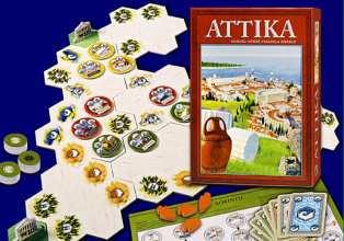 SPEL 3 ATTIKA (Hans im Glück) Het spel: In Attika moeten de spelers proberen om Sparta, Korinthe, Thebe of Athene tot de meest succesvolle stad te maken op het Griekse schiereiland.