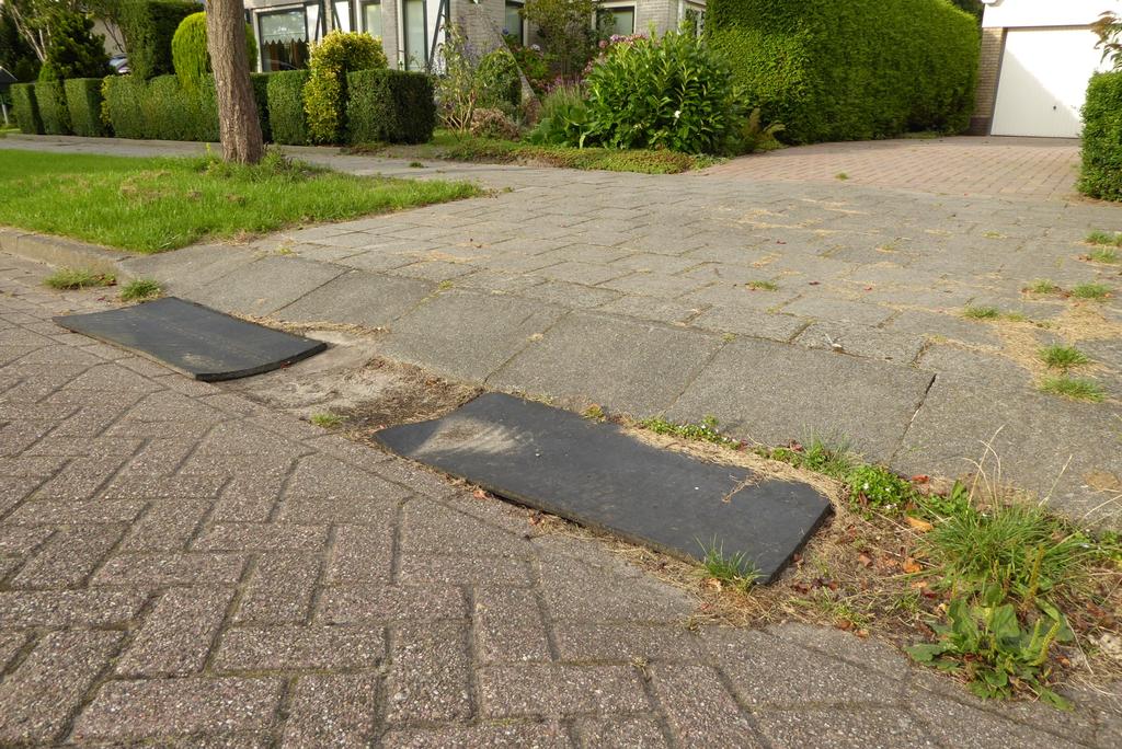 Foto 11 Een voorbeeld van een oprit bij een huis, waar bovendien een goot voor waterafvoer de oprit nog steiler maakt.