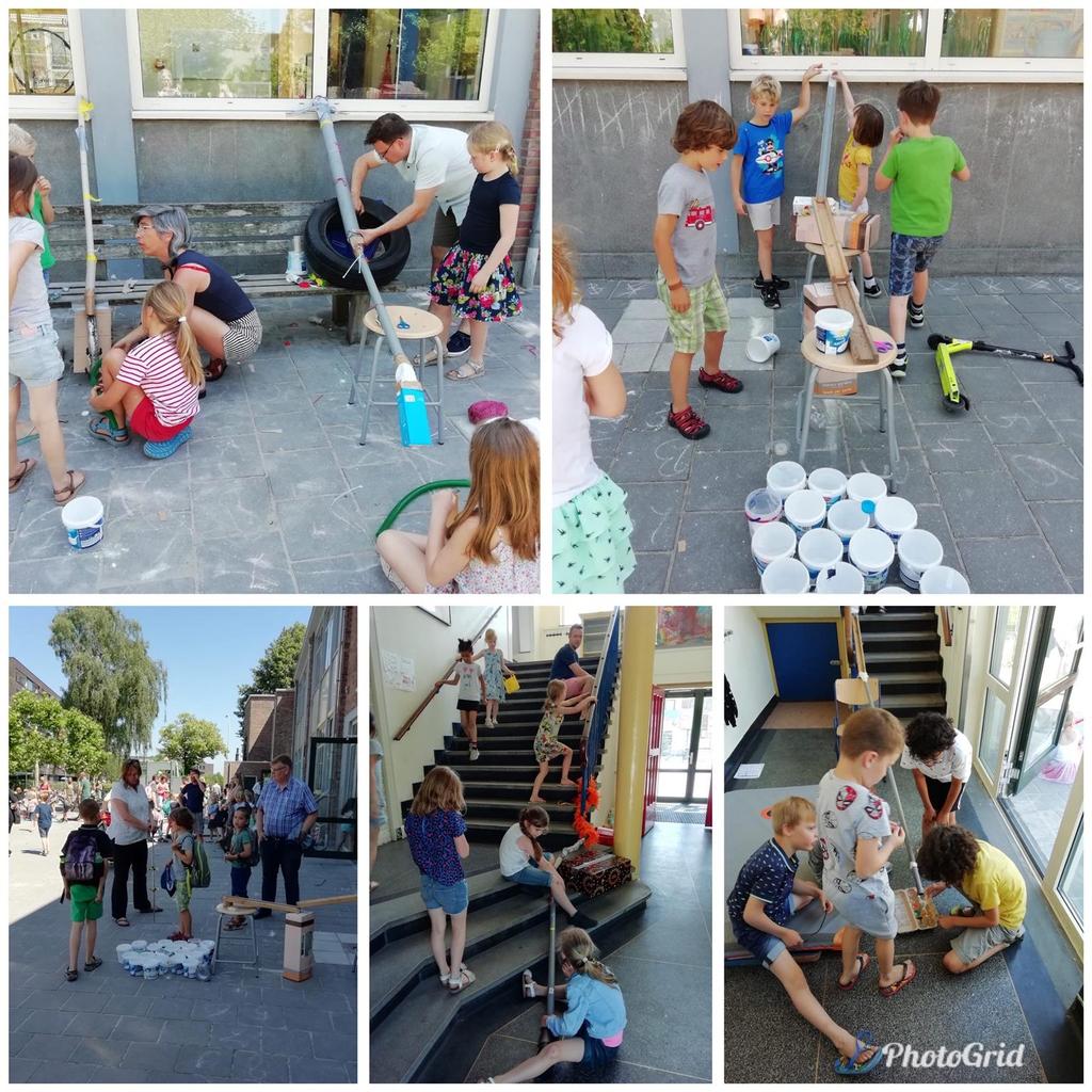 Techniekles Alle kinderen van groep 3 hebben vrijdagmiddag in de techniekles samen enorme knikkerbanen gemaakt met hulp van een paar