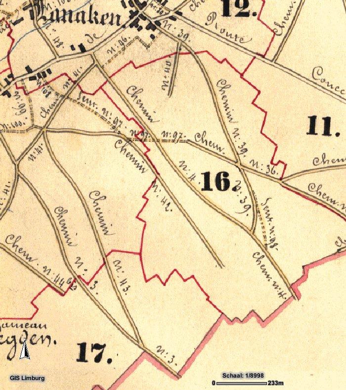 Aron rapport 62 Lanaken-Silmaco 3 De Atlas van de Buurtwegen uit 1841 vertoont een gelijkaardig beeld.