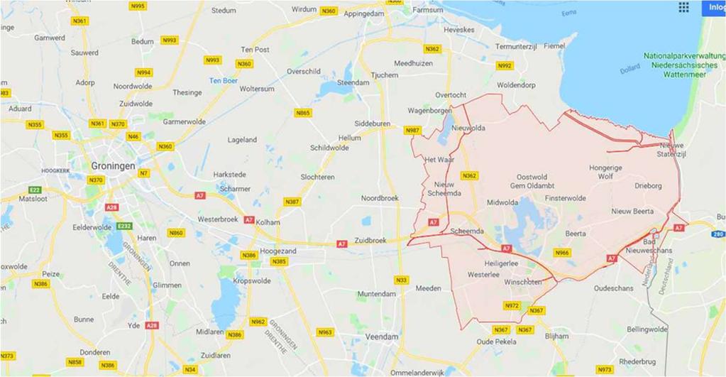 Figuur 2.1 Ligging gemeente Oldambt in de provincie Groningen In figuur 2.