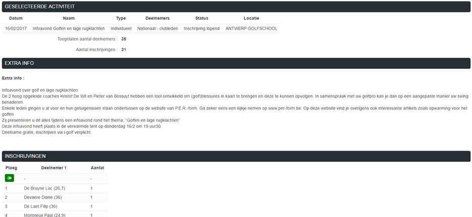 Wedstrijden en activteiten Je kan nu het maximum aantal deelnemers aflezen en hoeveel