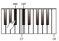 TWINOVA Selecteer het octaaf voor de TWINOVA-functie Deze functie verschuift de toonhoogte van het klavier naar boven of naar beneden met één octaaf.