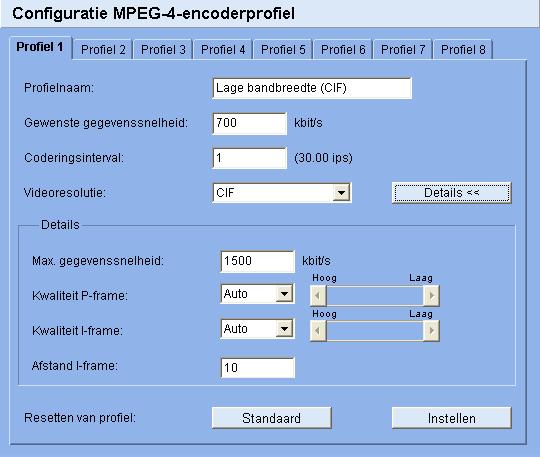 50 nl Configuratie via de browser FlexiDome DN IP gegevenssnelheid dient te worden ingesteld voor de gewenste beeldkwaliteit van normale scènes zonder overmatige beweging.