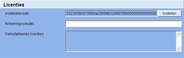 96 nl Configuratie via de browser FlexiDome DN IP 7.14.6 Licenties U kunt de activeringssleutel invoeren om extra functies of softwaremodules vrij te geven. i LET OP!