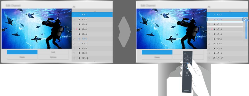 Kanalen bewerken De functie Kanaal bewerken gebruiken (MENU/123) MENU Uitzending Kanaal bewerken Uitzending Automatisch afstemmen Antenne Ant Kanalenlijst Gids Schemamanager Kanaal bewerken