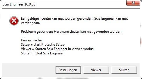 2. Standalone installatie 1. SCIA Engineer kan niet opstarten zonder de juiste licenties. Druk op [Instellingen] om de Protectie instellingen te starten en de USB sleutel handmatig te activeren. 2.