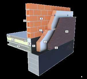 VERWERKINGS- VOORSCHRIFTEN PRINCIPE 1. SAFE-R 2. UTHERM FLOOR 3. Binnenspouwblad 4. Buitenspouwblad 5. Waterkerende laag 6. Open stootvoeg 7. Spouwanker met isolatieclip 8. Isolerende bouwsteen 9.