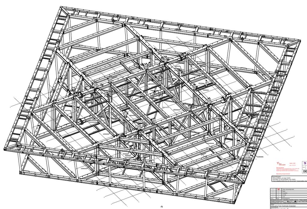 Afmetingen: 20 e - 29 x 29 m 21 e - 32 x 32 m Op 4 kolommen 4 vierendeelliggers in de ruimte - HD 400 x 421