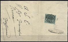 Sassone 2 1 B Grey green, used in pair on piece, canceled with blind cancel of Frascati, 1st type, signed Oliva.