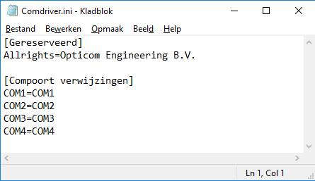 COMDRIVER Voor de communicatie met seriële devices maakt de Optinet-VM gebruik van het module Comdriver.exe. De Optinet-VM kan met maximaal 4 COM-poorten communiceren.