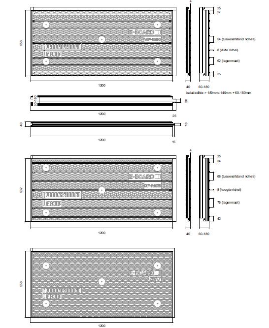 Bijlage 1 : Afmetingen en vorm van de isolatieplaten 4 25 27 568 54 (tussenafstand richels) 8 (dikte richel) 62 (lagenmaat) 36 40 60-180 1200 1200 25 40 60-180 isolatiedikte >