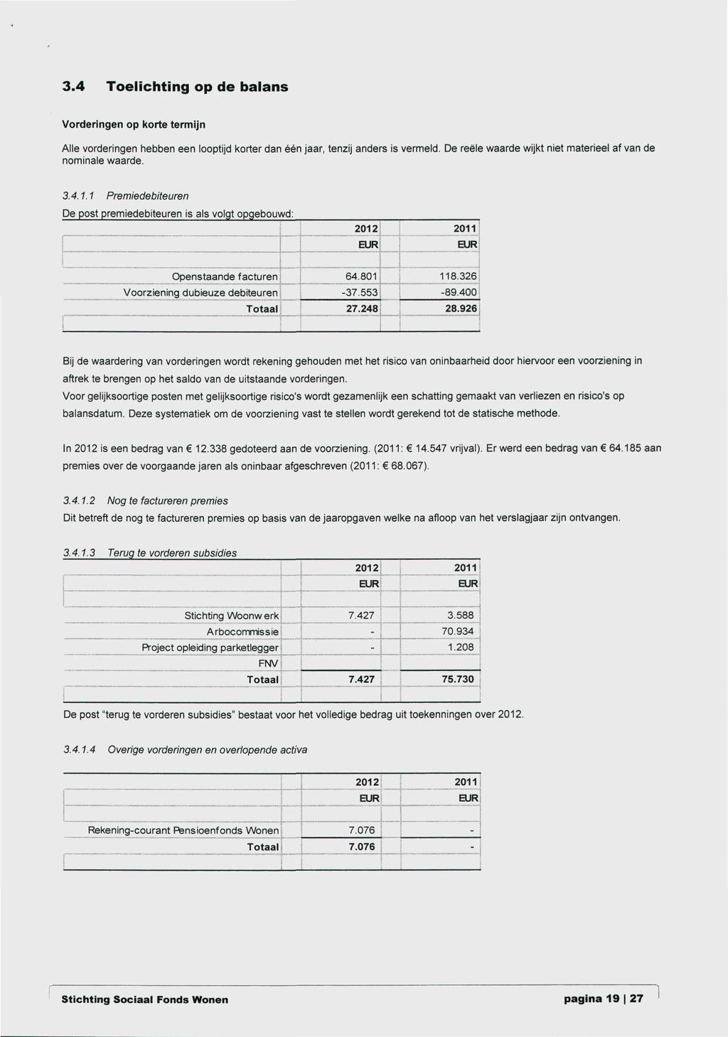 3.4 Toelichting op de balans Vorderingen op korte termijn Alle vorderingen hebben een looptijd korter dan één jaar, tenzij anders is vermeld.