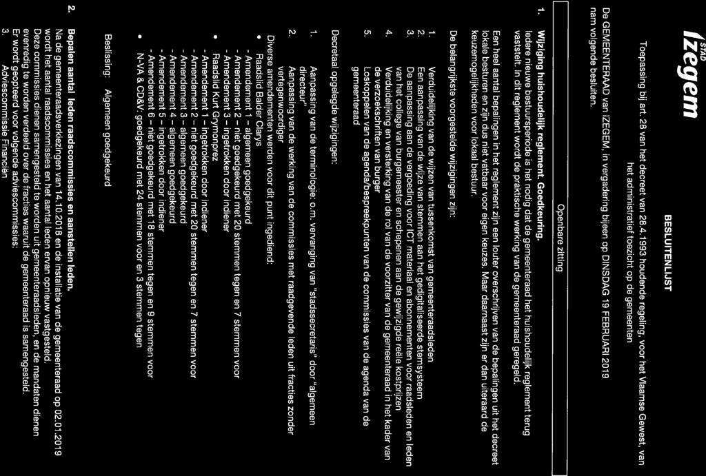 ingetrokken niet ingetrokken zegem STAD BESLUITENLIJST Toepassing bij art. 28 van het decreet van 28.4.