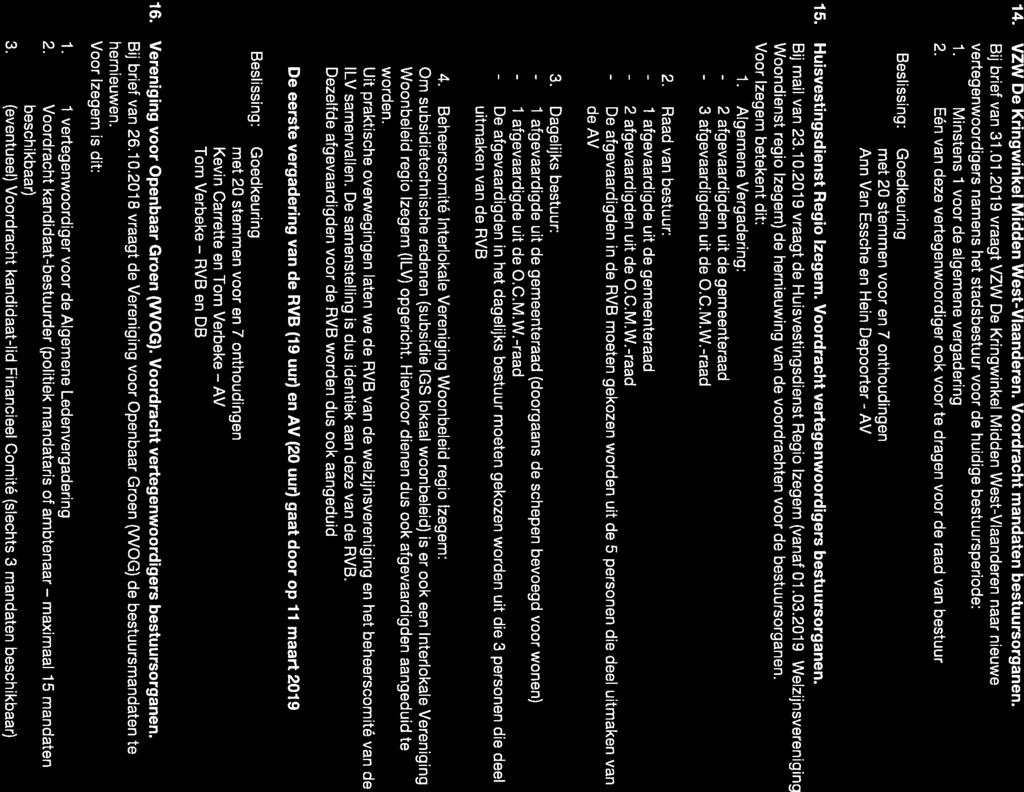 - 2-1 - 2-7 - De 14. VZW De Kringwinkel Midden West-Vlaanderen. Voordracht mandaten bestuursorganen. Bij brief van 31.01.