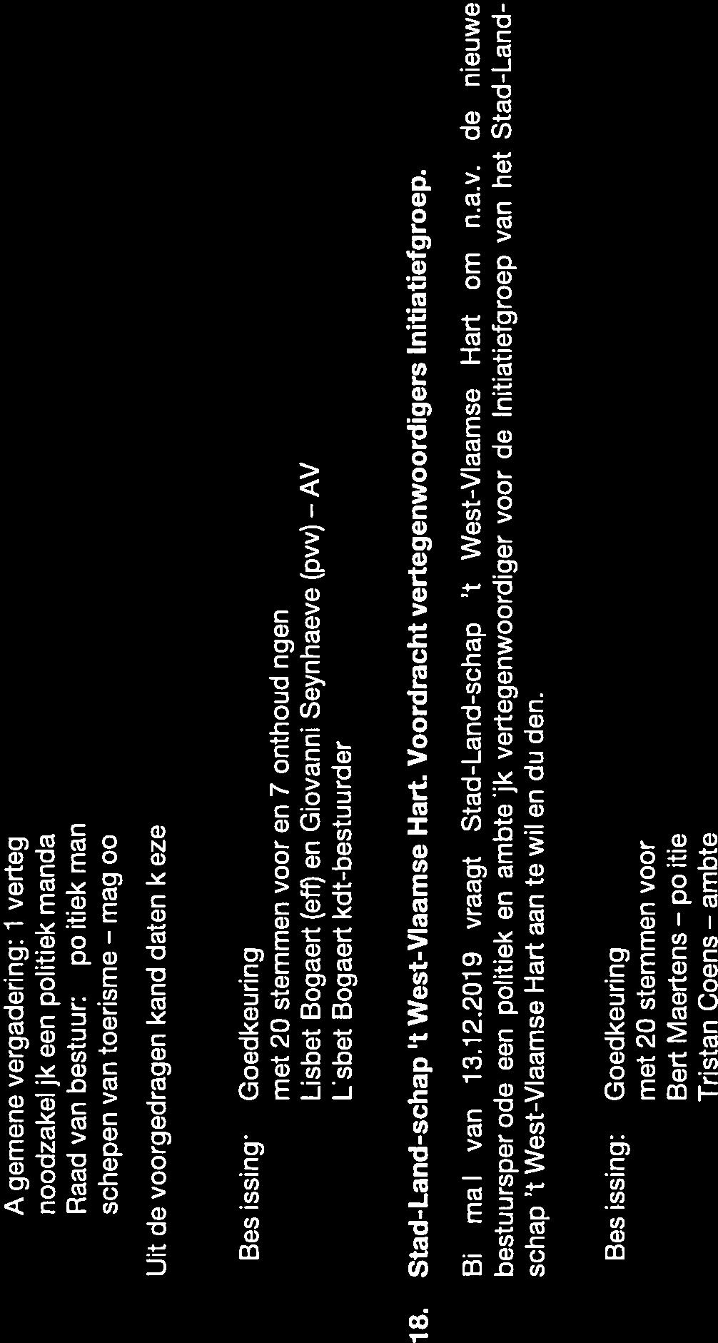 Lisbet Bogaert (eif) en Giovanni Seynhaeve (pvv) Usbet Bogaert kdt-bestuurder AV 18. Stad-Land-schap t West-Vlaamse Hart. Voordracht vertegenwoordigers Initiatiefgroep. Bij mail van 13.12.