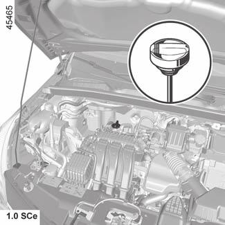 OLIEPEIL VAN DE MOTOR: (bij)vullen, aftappen (1/2) 1 2 1 2 1 2 (Bij)vullen De auto moet horizontaal staan en de motor moet koud zijn (bijvoorbeeld voordat u s morgens