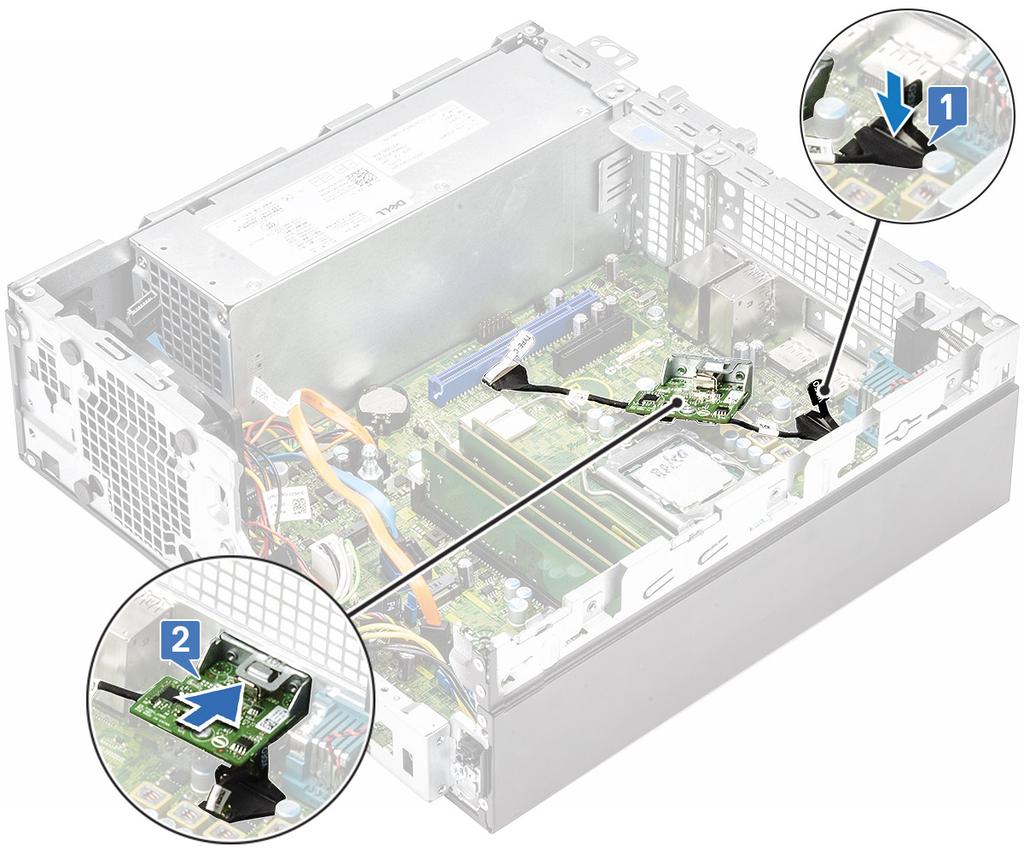 d Sluit de kabel van de USB Type-C kaartlezer aan op de connector op het moederbord [1].