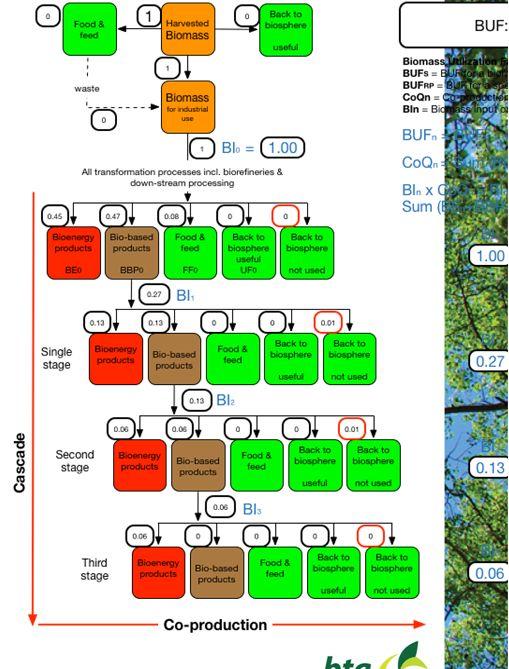 Kwantificeren van cascaderen Op het niveau van een productieproces kun je makkelijk een massabalans opstellen en constateren in welke mate en hoe vaak biomassa wordt gebruikt.