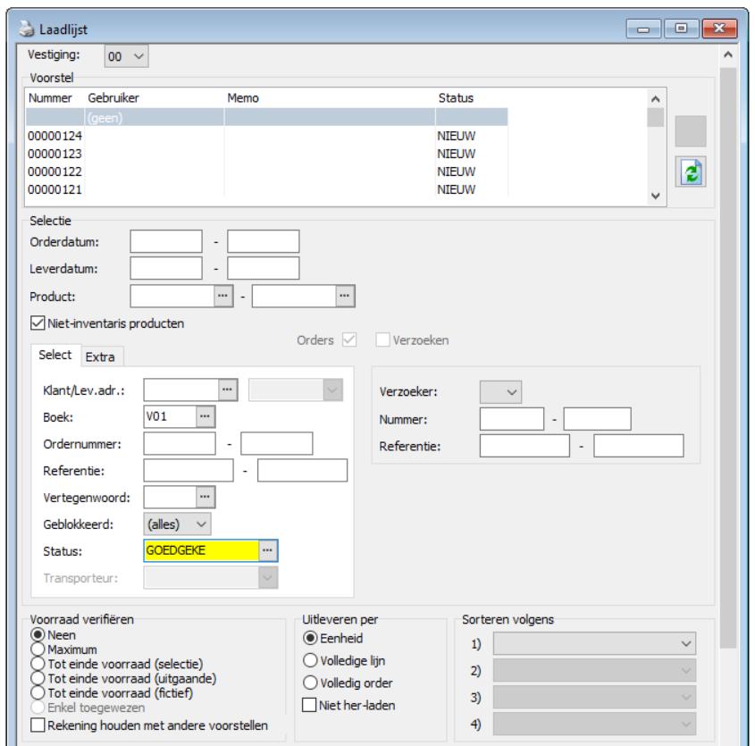 5.3. Statussen bij het afdrukken van het laadvoorstel De laadlijst is de afdruk van het laadvoorstel.