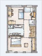 Eerste verdieping Prijs Leefwijze Wellness excl sanitair en tegels (tekening V-442d) - extra grote badkamer - de badkamer wordt zonder sanitair en tegelwerk geleverd - de badkamer is voorzien van