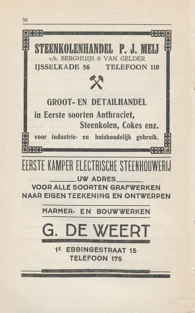 56 GROOT - EN DETAILHANDEL in Eerste soorten Anthraciet, Steenkolen, Cokes enz, IIJ 1.11 voor industrie- en huishoudelijk gebruik.