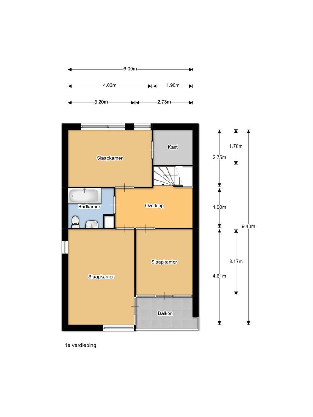 :> PLATTEGROND EERSTE VERDIEPING