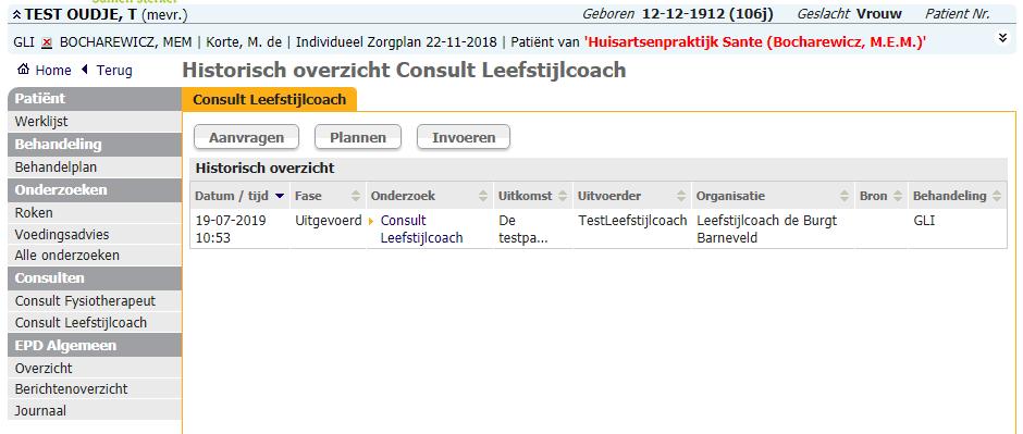 (Vervolg)consult invoeren Klik op Consult Leefstijlcoach.