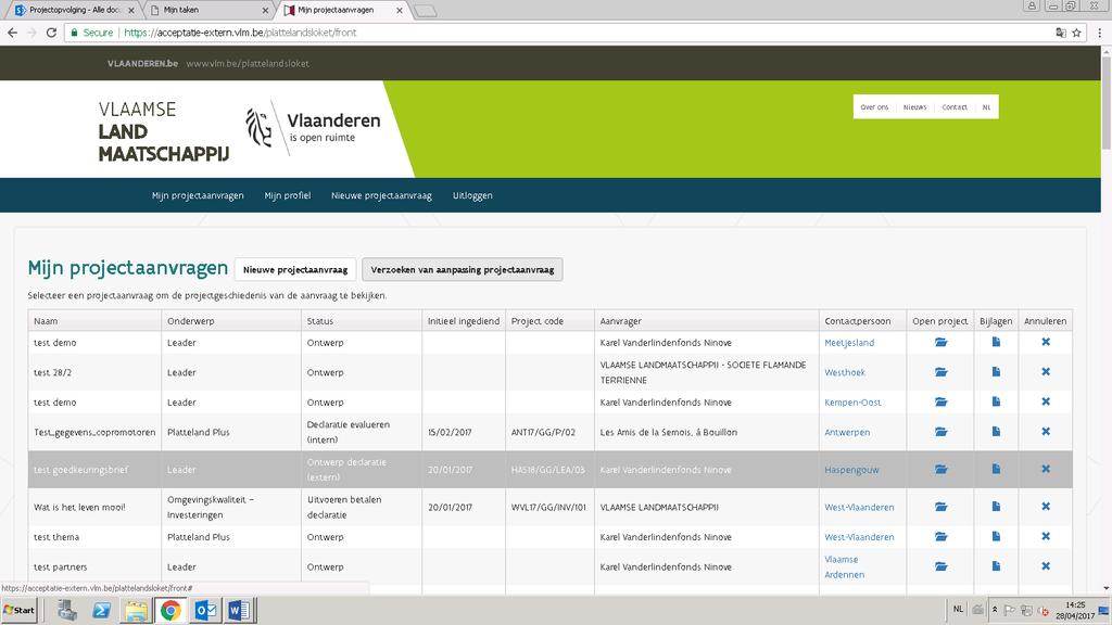 de wijziging of verlenging wordt aangevraagd via het plattelandsloket. Klik bij mijn projectaanvragen het project aan. Vervolgens verschijnt een knop verzoeken tot aanpassing projectaanvraag.