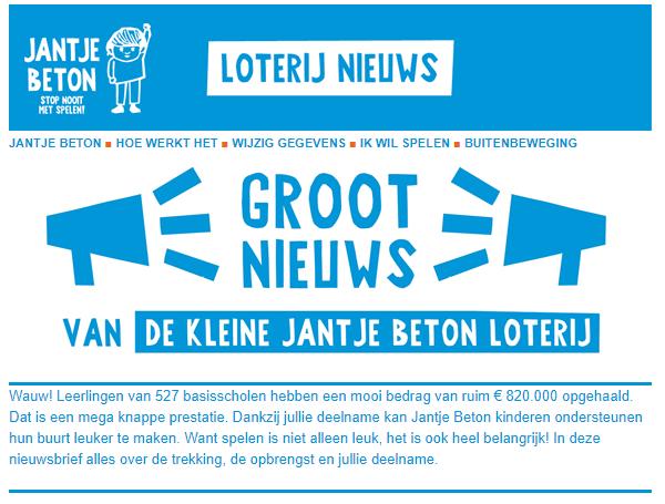 KLEINE JANTJE BETON LOTERIJ In september kwam groep 8 van Kleinerf in actie met de Kleine Jantje Beton Loterij.