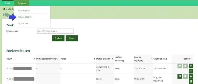 3.2 HOE EN WANNEER START IK EEN NIEUW DOSSIER? Zodra u een concreet project heeft (dat voldoet aan de voorwaarden om certificaten of garanties van oorsprong te ontvangen), kan u een dossier aanmaken.