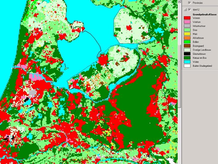 4.24.4 Scenario-resultaten Als we het Milieudenker scenario vergelijken met het huidig grondgebruik dan valt op dat Nederland volgens dit toekomstbeeld roder en groener wordt.