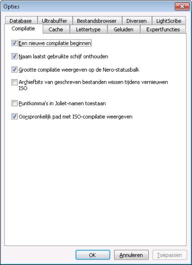 Configuratieopties 16 Configuratieopties U kunt opties voor het werken met Nero Burning ROM opgeven in het venster Opties.