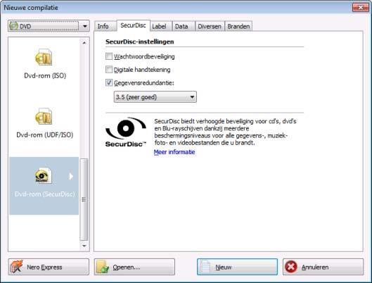 Dataschijf naamd, nodig. Nero SecurDisc Viewer wordt automatisch op de SecurDisc-schijf gebrand en kan gratis worden gedownload op www.securdisc.net of www.nero.com.