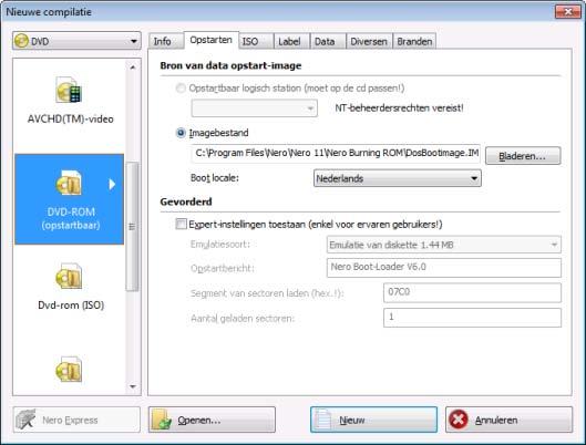 Opstartbare schijf 7.3 Een opstartbare schijf maken en branden Ga als volgt te werk om een opstartbare schijf te maken: 1. Klik in het hoofdvenster van op de knop Nero Burning ROM Nieuw.
