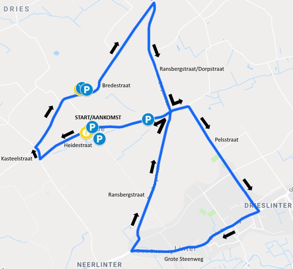 OMLOOP: OPMERKING: Vertrek in zuidwestelijke richting Twee passages aan het kruispunt Heidestraat Pelsstraat