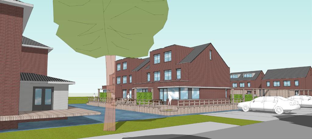 Eiland Ameland Nootdorp Bijzondere details Uitbouw als optie Door het maken van grondgebonden woningen met kappen en het toeptassen van de dezelfde soort gevelsteen en dakpan wordt ook de samenhang