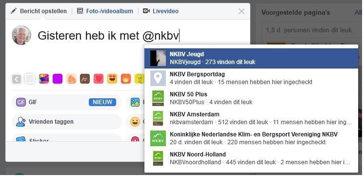 In de linkerkolom staat tussen onze naam NKBV 50 Plus en de lijst tabbladen @NKBV50Plus. Wat betekent dat? NKBV50Plus is de naam die onze pagina binnen Facebook heeft.