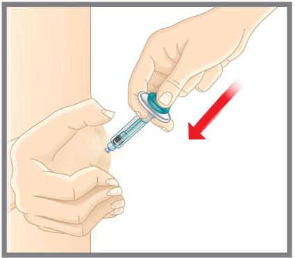 Raak de naald niet aan. Pak voorzichtig een huidplooi op de plek waar u gaat injecteren.