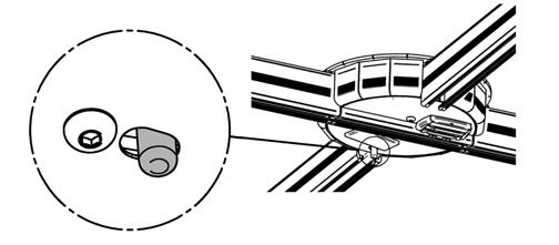 Turntables zorgen dat de plafondlift in een systeem met meerdere rails van richting kan veranderen. Zorg dat de lift aanstaat door te controleren dat het groene aan-uitlampje brandt.