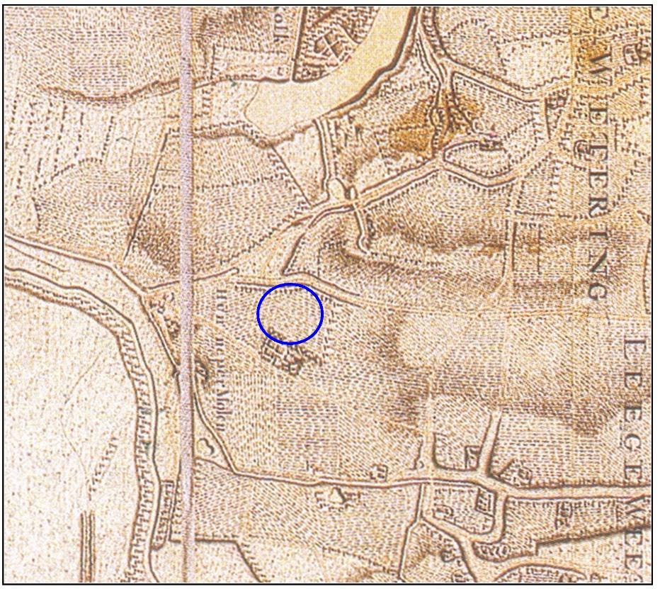 Afb. 6: Globale locatie van het onderzoeksgebied op de Hottinger kaart Het plangebied bevindt zich in een regio die al eeuwenlang als bouwland in gebruik is.
