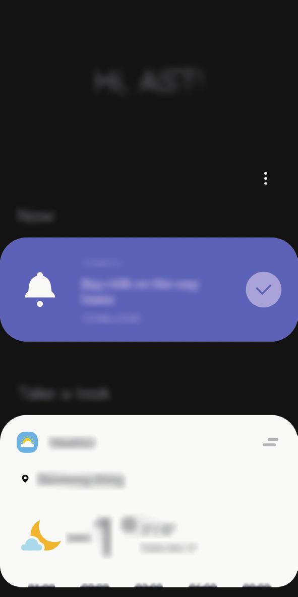 Apps en functies Bixby Home (Galaxy A40) Op Bixby Home kunt u aanbevolen services en informatie bekijken die Bixby aanbiedt door uw gebruikspatronen en uw routine te analyseren.