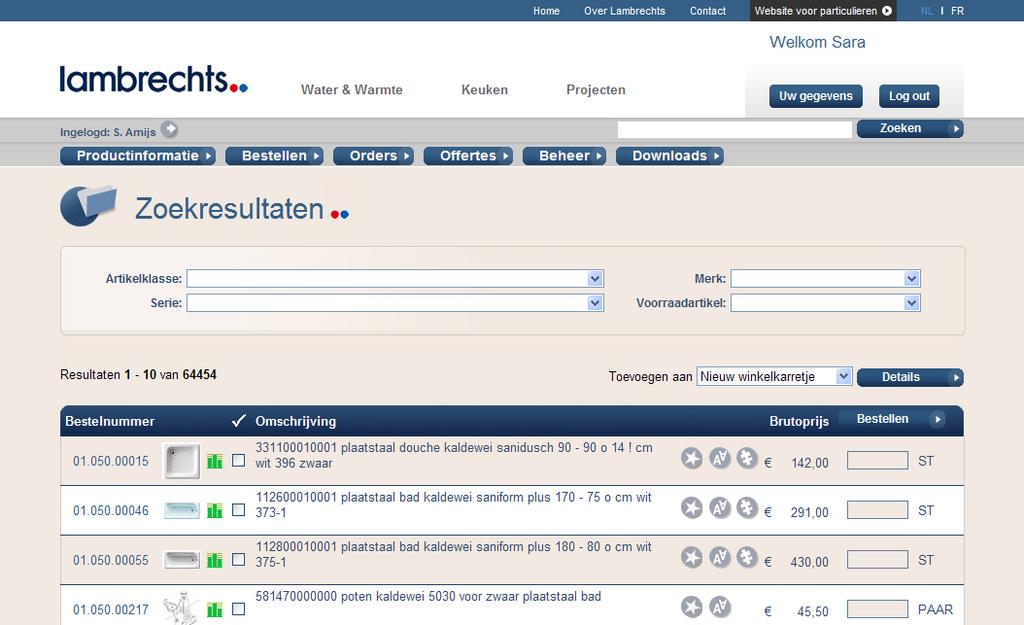 Stap 5 Een product zoeken kan u op 6 verschillende manieren. Manieren 1-5 vindt u onder de knop productinformatie. Manier 6 gebeurt via de Power find zoekfunctie naast de button Zoeken.