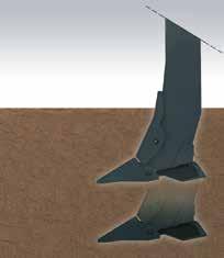 Er zijn 3 vleugelscharen beschikbaar, naargelang het doel van de bewerking, de bodemgesteldheid en vochtigheid in de grond. Minimale verstoring van het oppervlak.